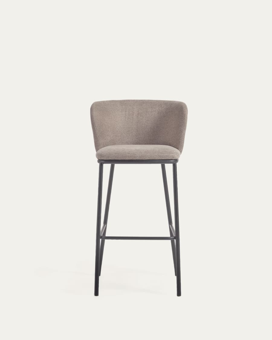 Ciselia stool in light brown chenille and black steel legs 75 cm FSC Mix Credit