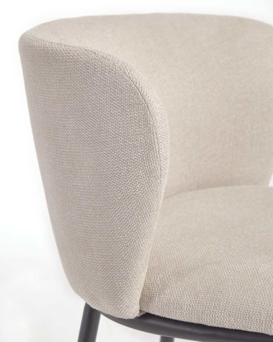 Ciselia stool in beige chenille with steel legs in black 65 cm height FSC Mix Credit