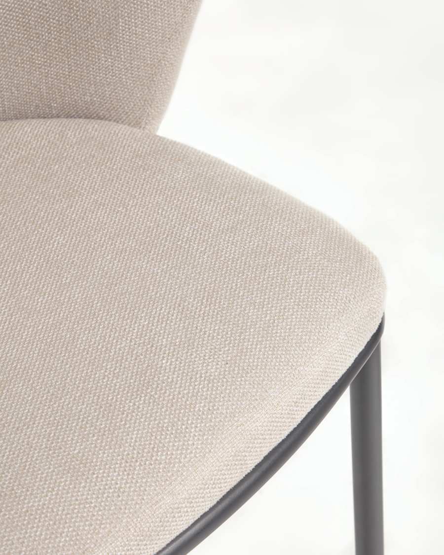 Ciselia stool in beige chenille with steel legs in black 65 cm height FSC Mix Credit