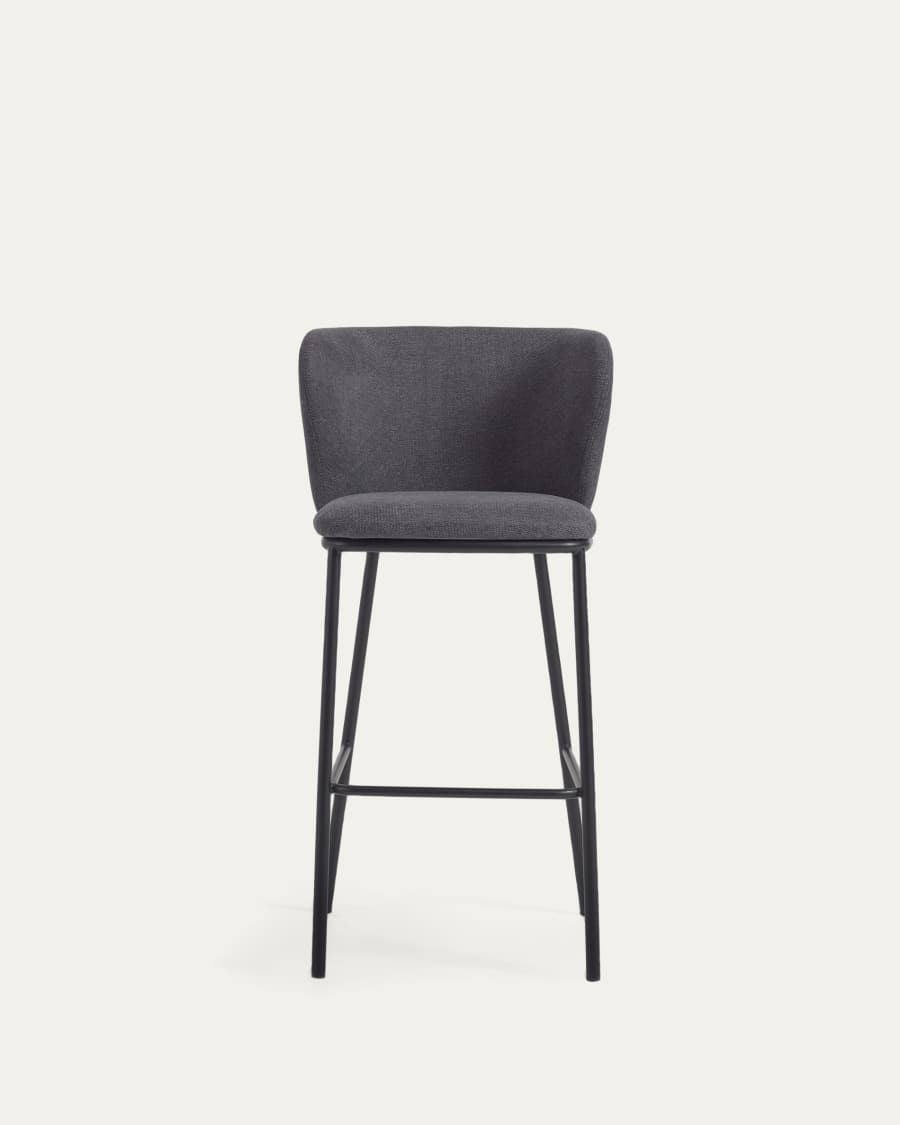 Ciselia stool in dark grey chenille and black steel legs 75 cm FSC Mix Credit