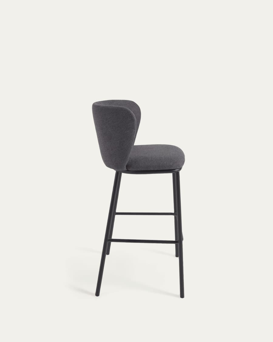 Ciselia stool in dark grey chenille and black steel legs 75 cm FSC Mix Credit