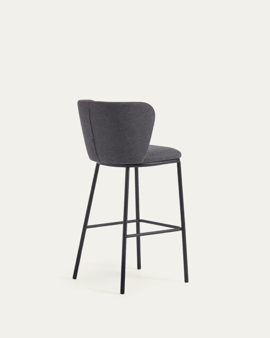 Ciselia stool in dark grey chenille and black steel legs 75 cm FSC Mix Credit