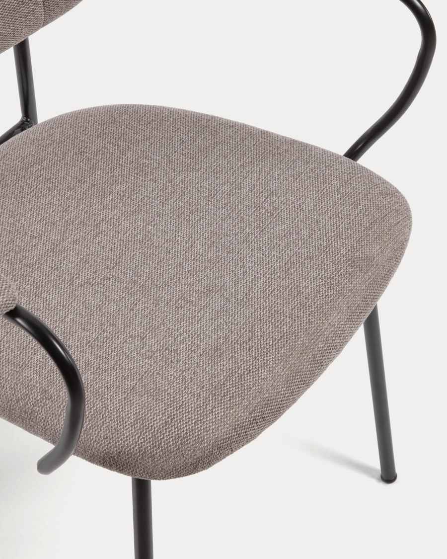 Auxtina stapelbarer Stuhl hellbraune Chenille und Stahl in Schwarz