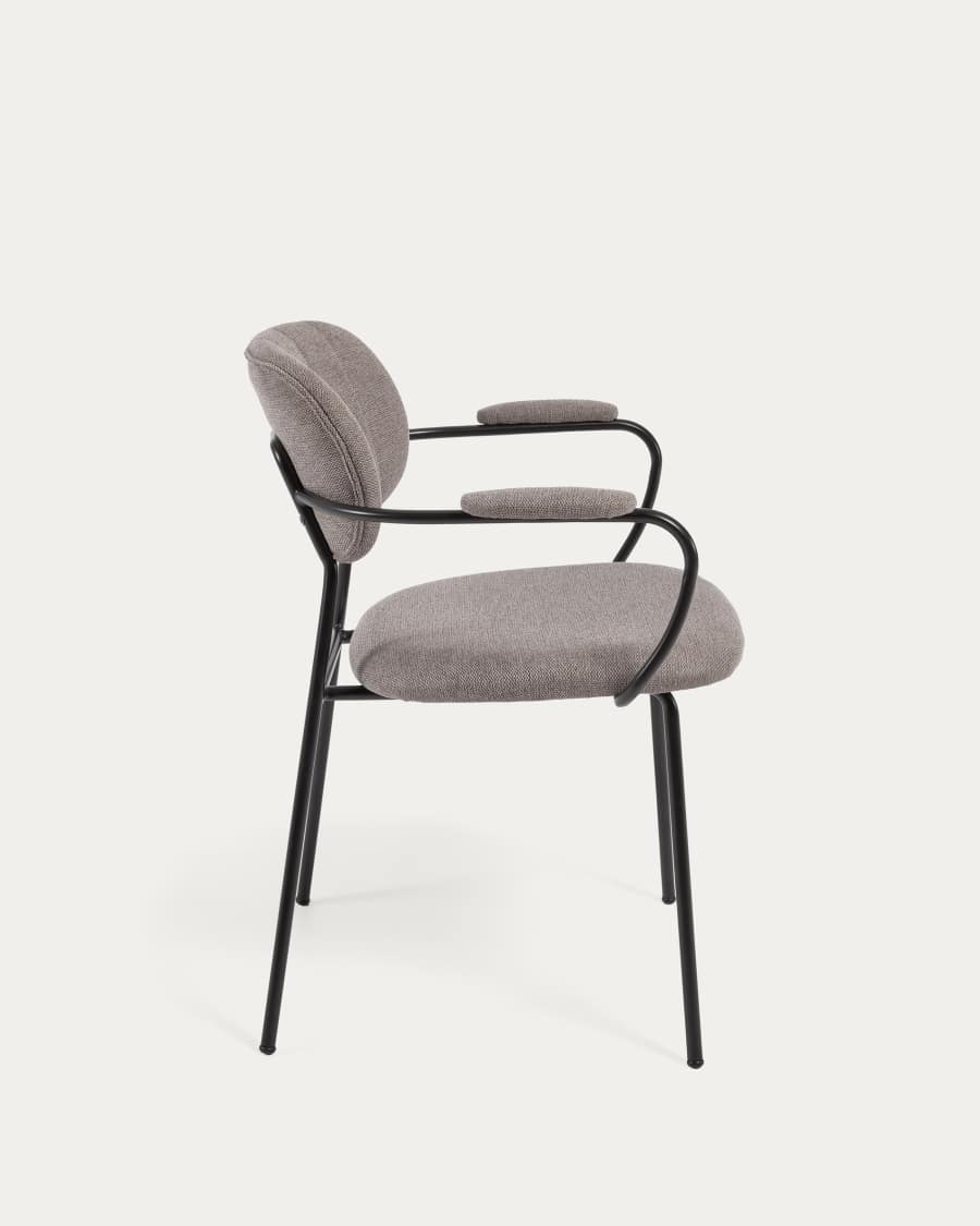 Auxtina stapelbarer Stuhl hellbraune Chenille und Stahl in Schwarz