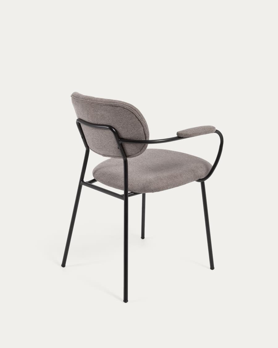 Auxtina stapelbarer Stuhl hellbraune Chenille und Stahl in Schwarz