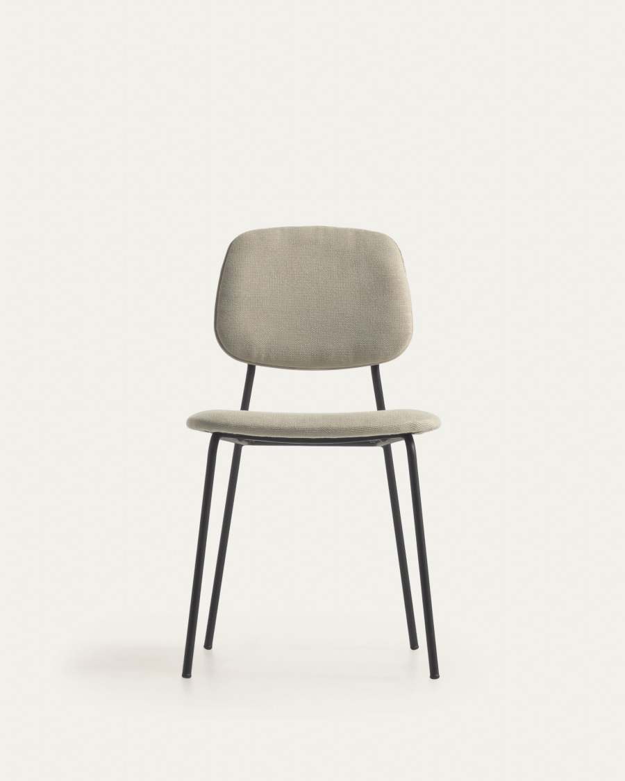 Benilda stackable beige chair with oak veneer and steel with black finish FR