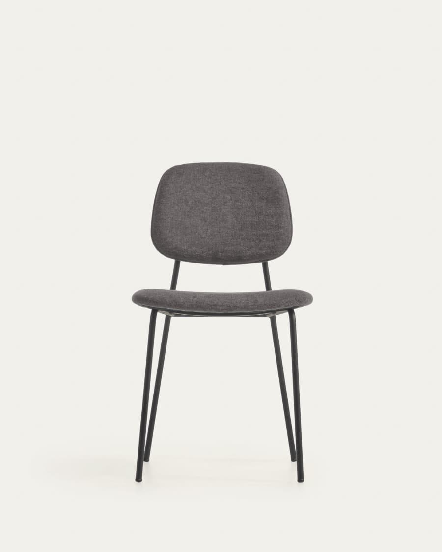 Benilda dark grey stackable chair with oak veneer and steel with black finish FR
