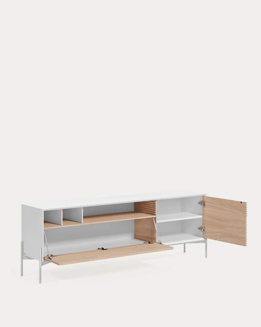 Marielle TV-Schrank 2 Türen Eschenfurnier weiße Lackierung Metall in Weiß 187 x 63 cm