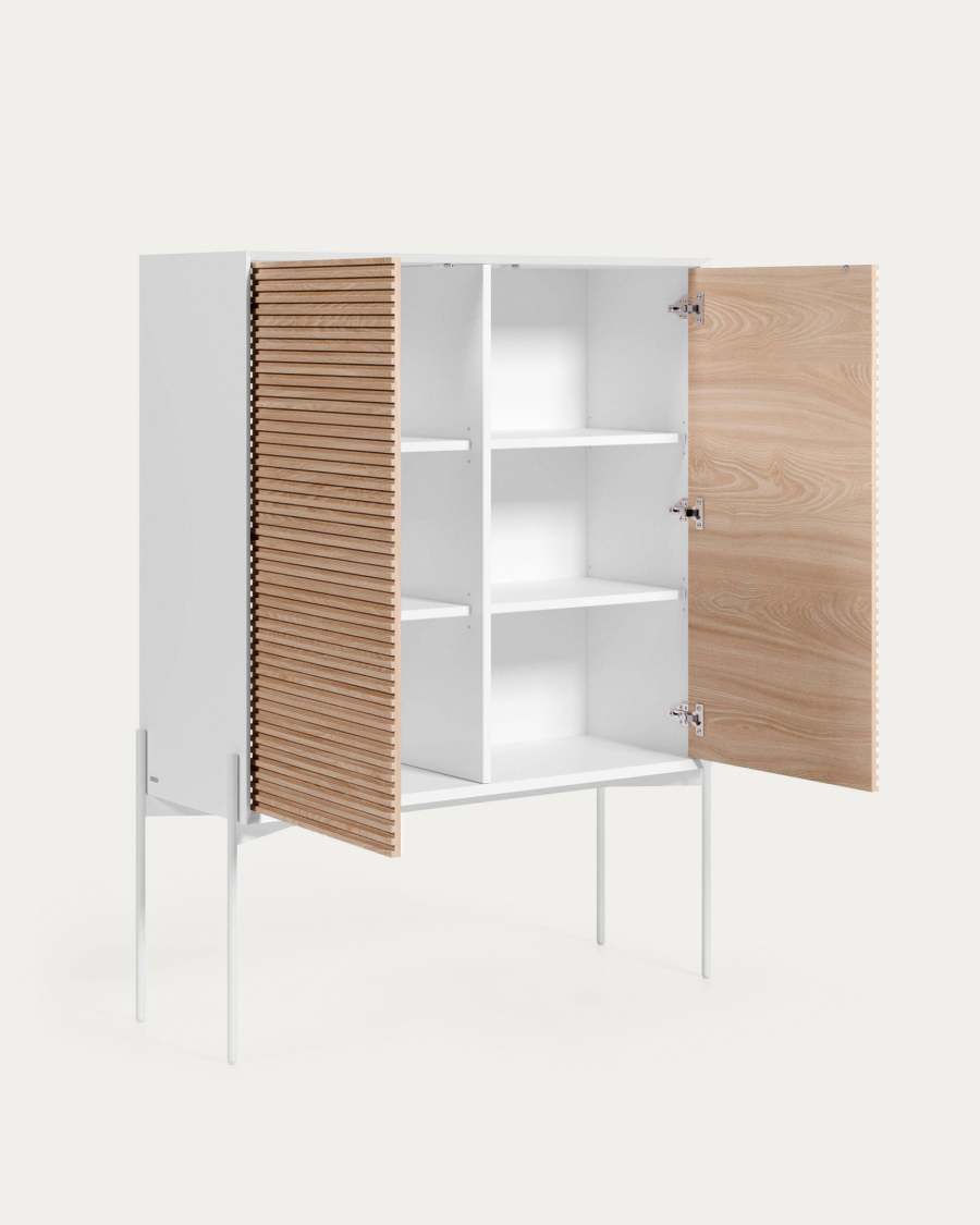 Marielle 2 door sideboard in ash wood veneer w/ white lacquer & metal, 107 x 140 cm