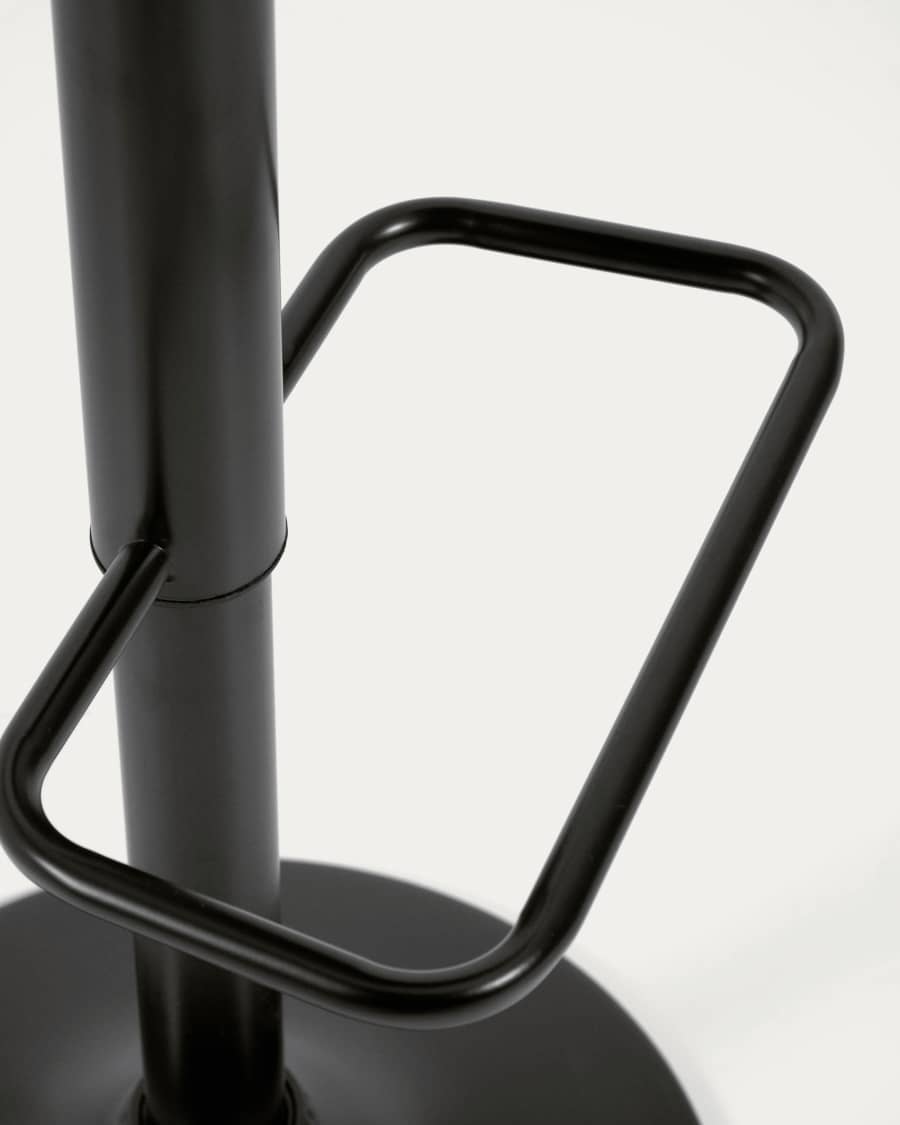 Orlando-T barstool - black synthetic leather and matt black steel 60-82 cm