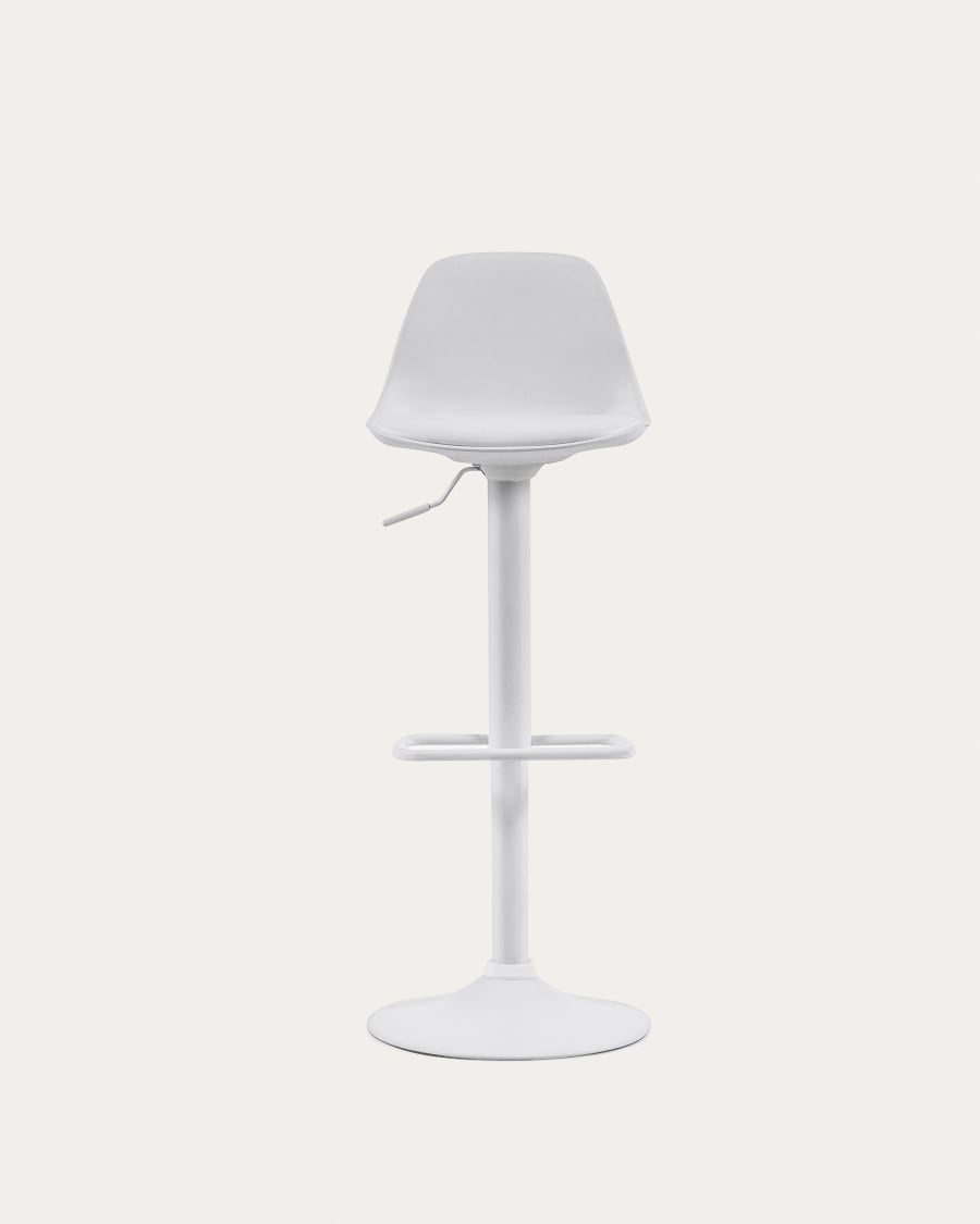Orlando-T barstool white synthetic leather and matt white steel 60-82 cm