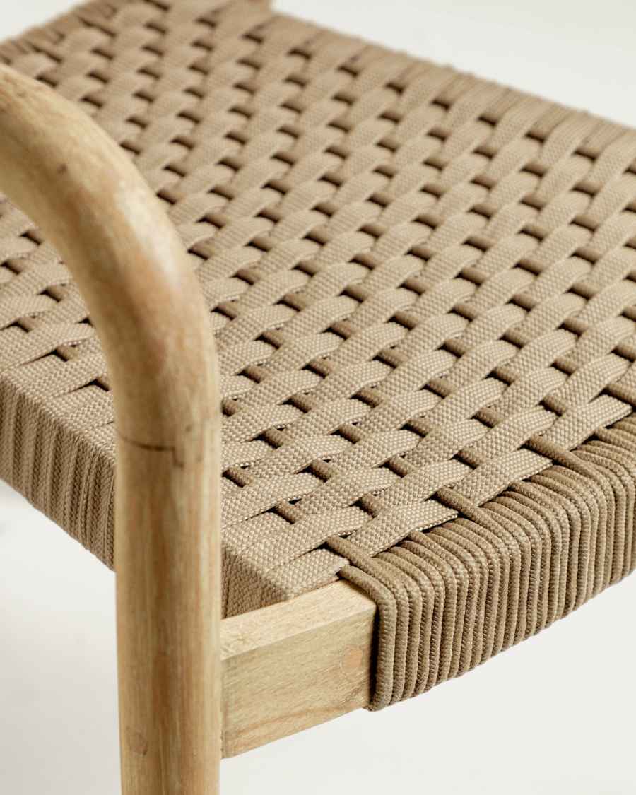 Sheryl stackable chair in solid eucalyptus and beige rope FSC 100%