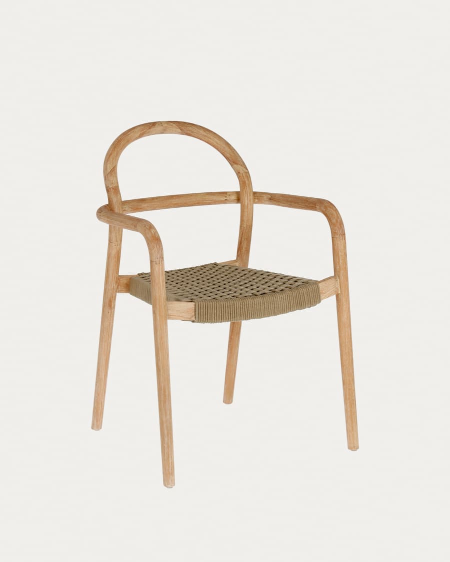 Sheryl stackable chair in solid eucalyptus and beige rope FSC 100%