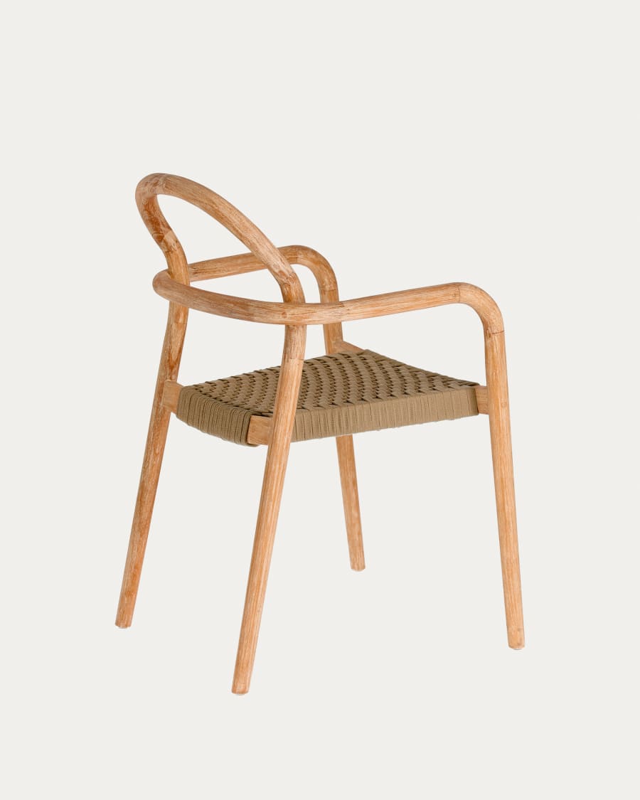 Sheryl stackable chair in solid eucalyptus and beige rope FSC 100%