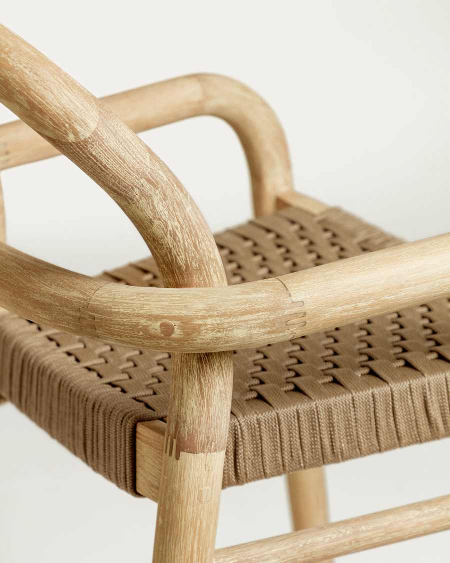 Sheryl stool made from solid eucalyptus and beige cord 79 cm FSC 100%