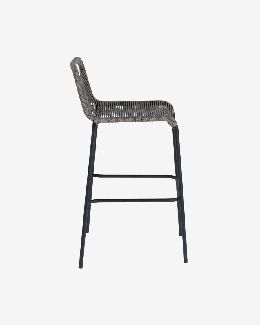 Tabouret Lambton en corde grise et acier finition noire hauteur 74 cm
