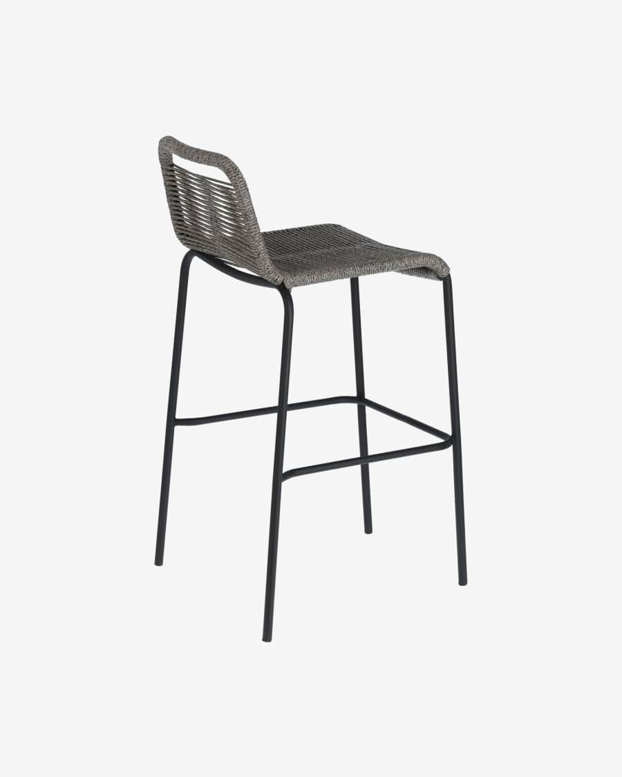 Tabouret Lambton en corde grise et acier finition noire hauteur 74 cm