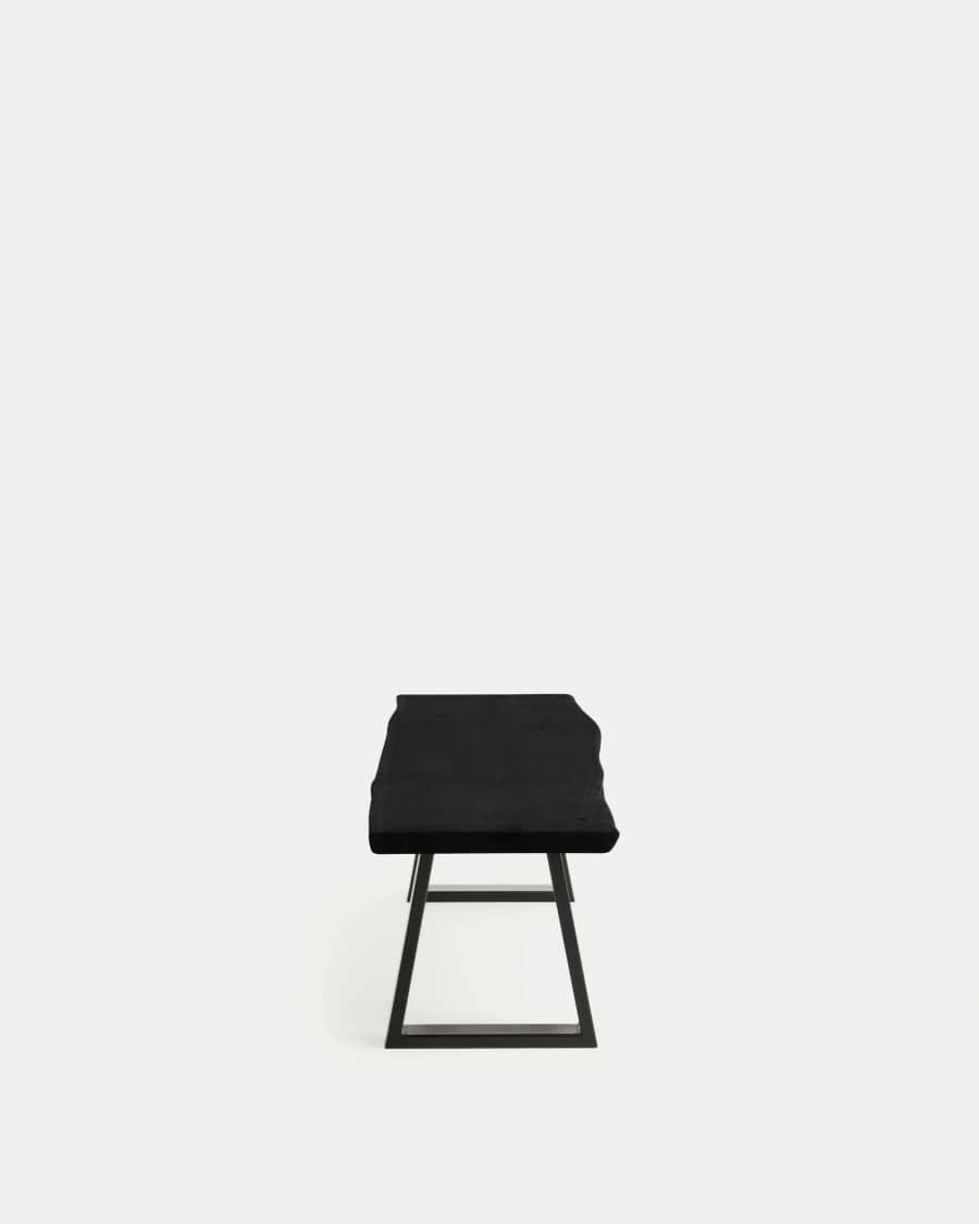 Alaia bench in solid black acacia wood with black steel legs, 160 cm