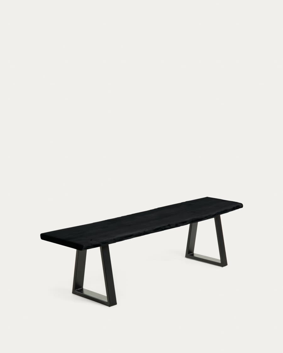 Alaia bench in solid black acacia wood with black steel legs, 160 cm