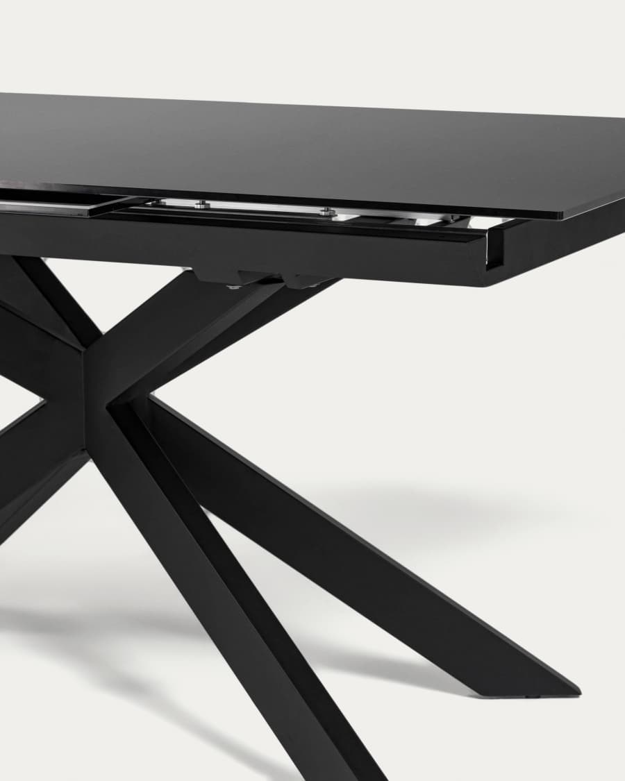 Atminda extendable glass table with steel legs with black finish 160 (210) x 90 cm