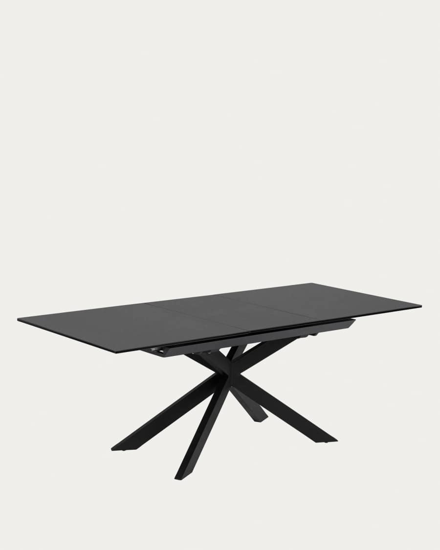 Atminda extendable glass table with steel legs with black finish 160 (210) x 90 cm