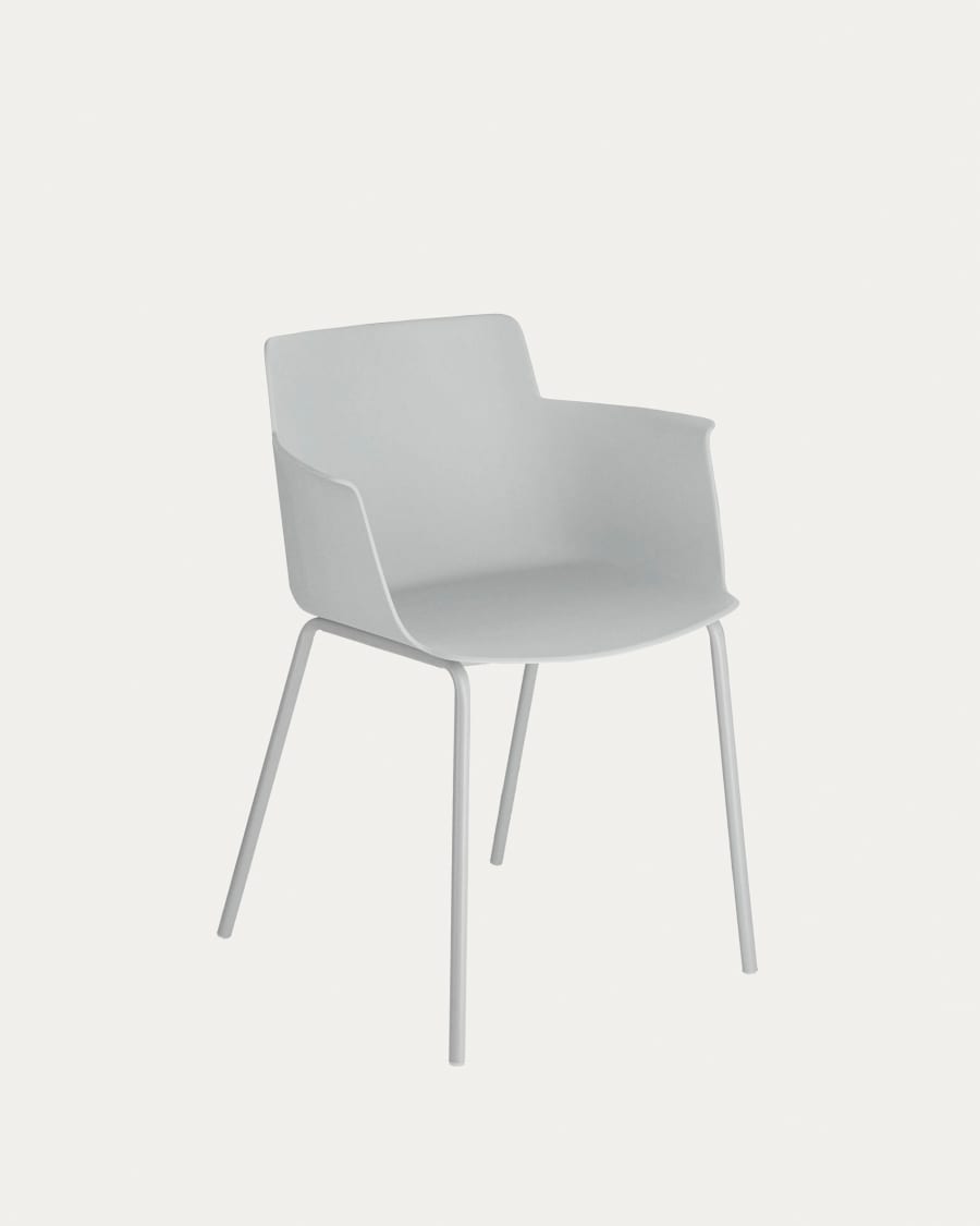 Hannia grey chair with armrests with grey steel legs