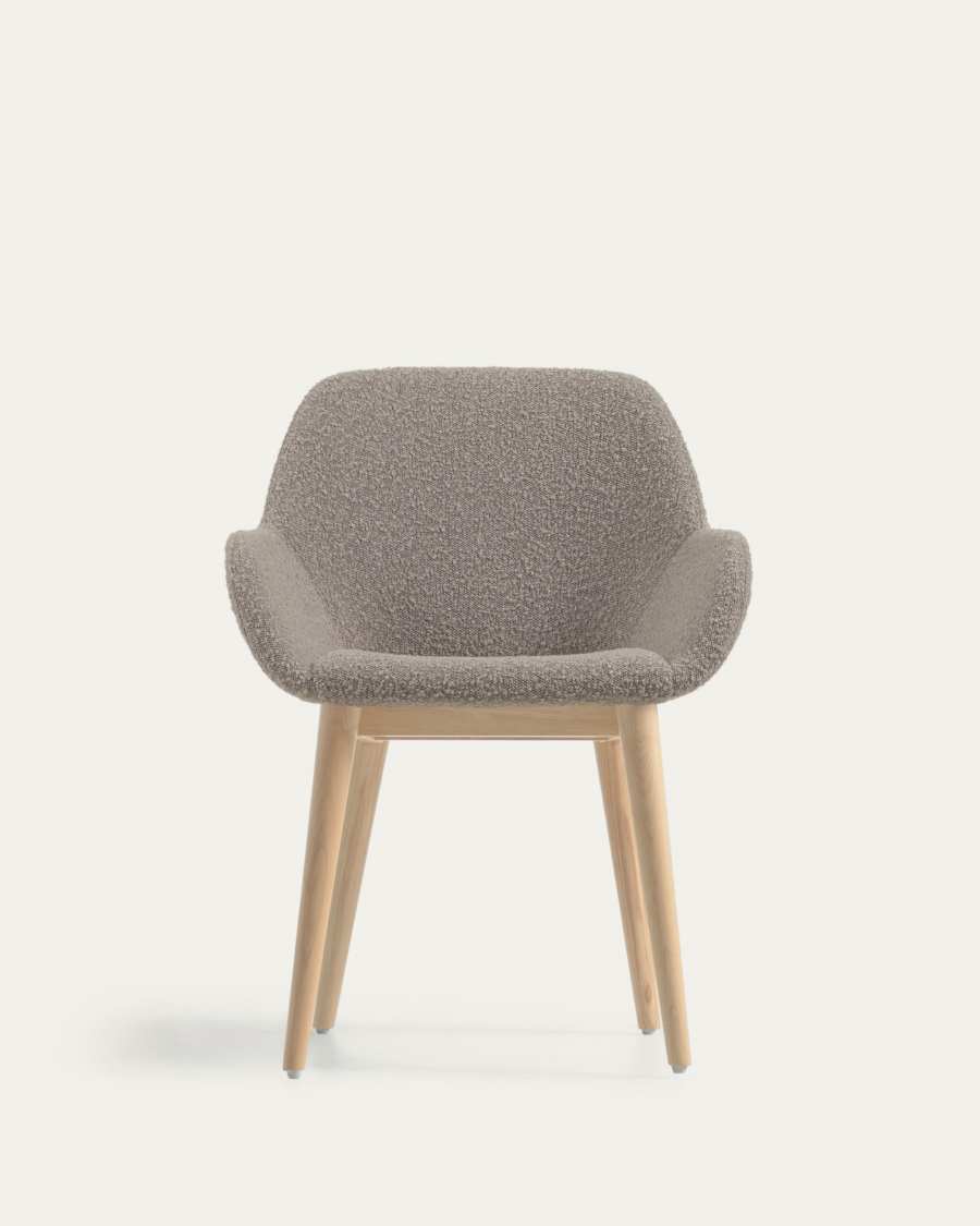Konna chair in grey bouclé with solid ash wood legs in a natural finish