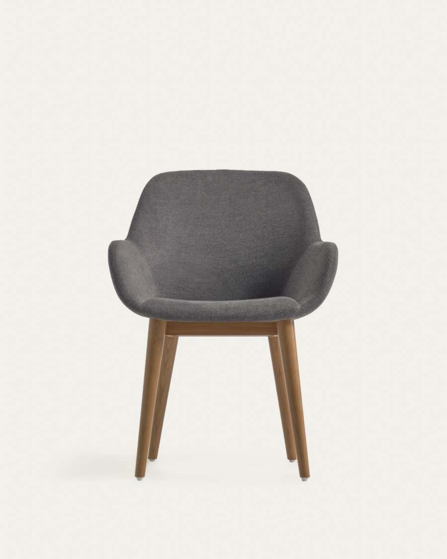 Konna chair in dark grey with solid ash wood legs in a dark finish FR