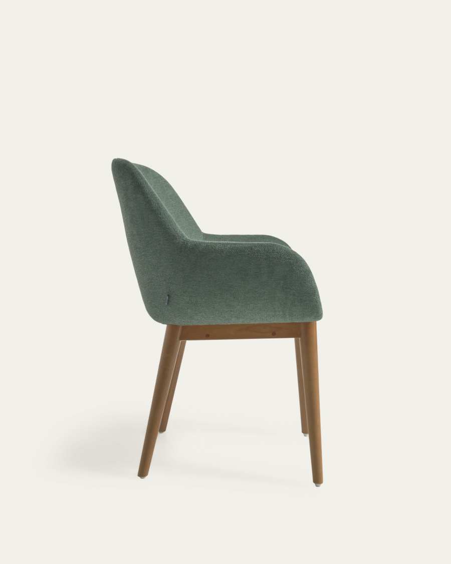 Konna chair in green with solid ash wood legs in a dark finish FR