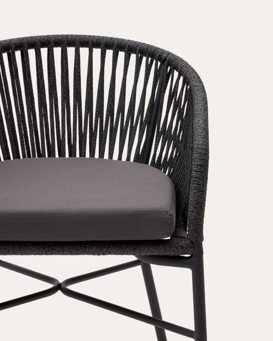 Tamboret Yanet de corda negre i acer galvanitzat altura 65 cm