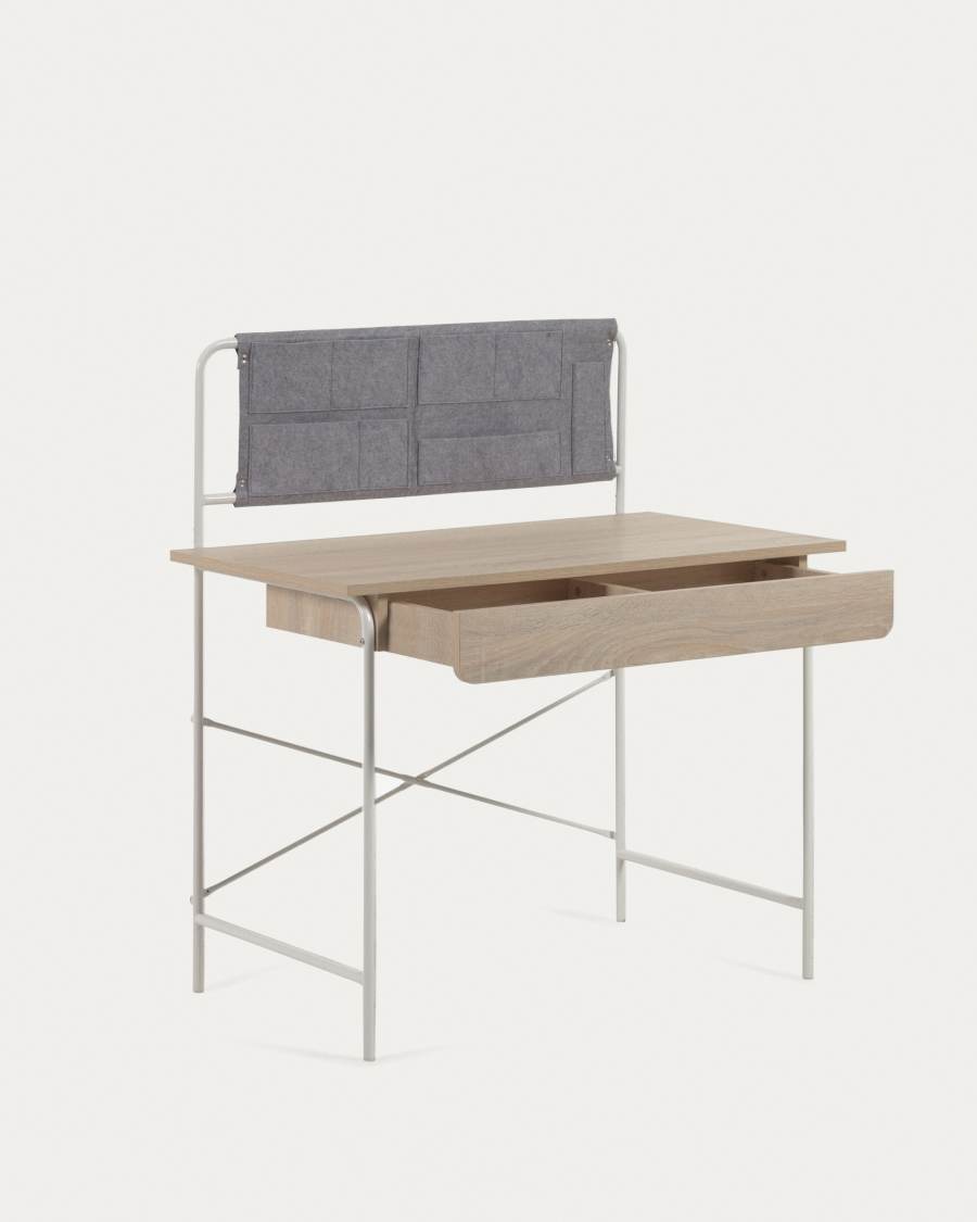 Yamina melamine and metal desk with white finish 100 x 60 cm