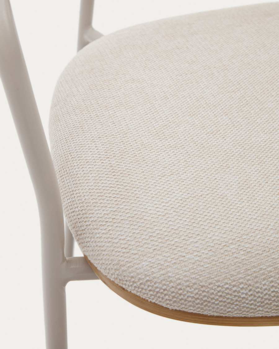 Maureen stackable chair in poplar plywood with light tone finish and beige metal legs, 100% FSC