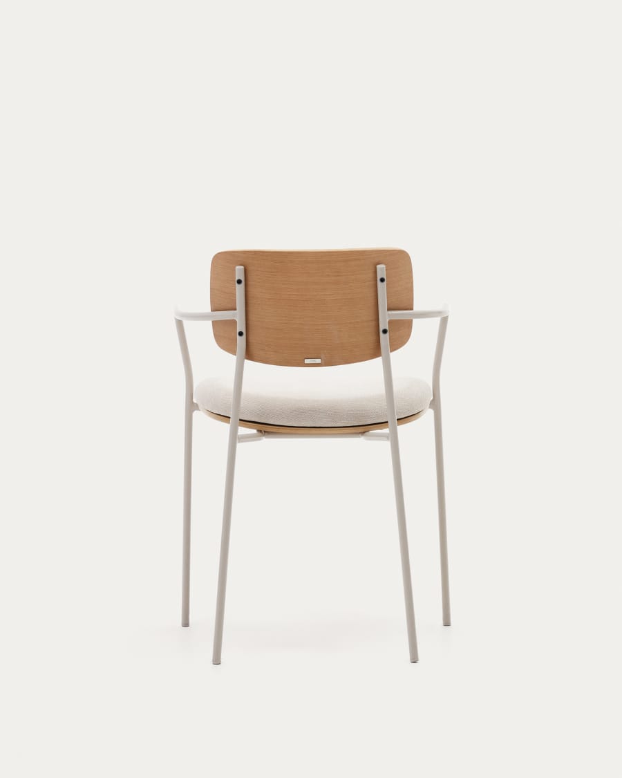 Maureen stackable chair in poplar plywood with light tone finish and beige metal legs, 100% FSC