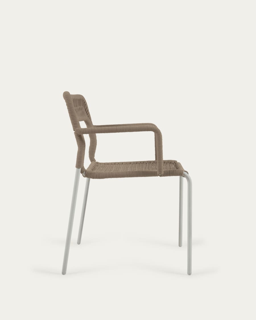 Cailin stackable chair in beige cord with galvanised steel legs painted white