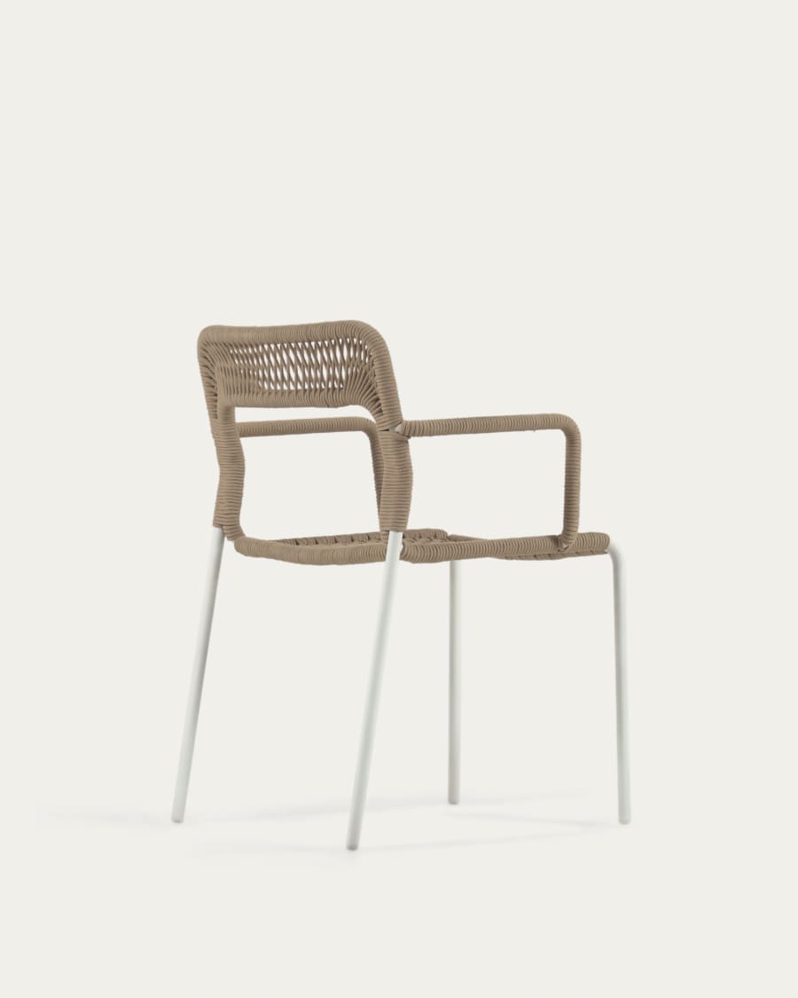 Cailin stackable chair in beige cord with galvanised steel legs painted white