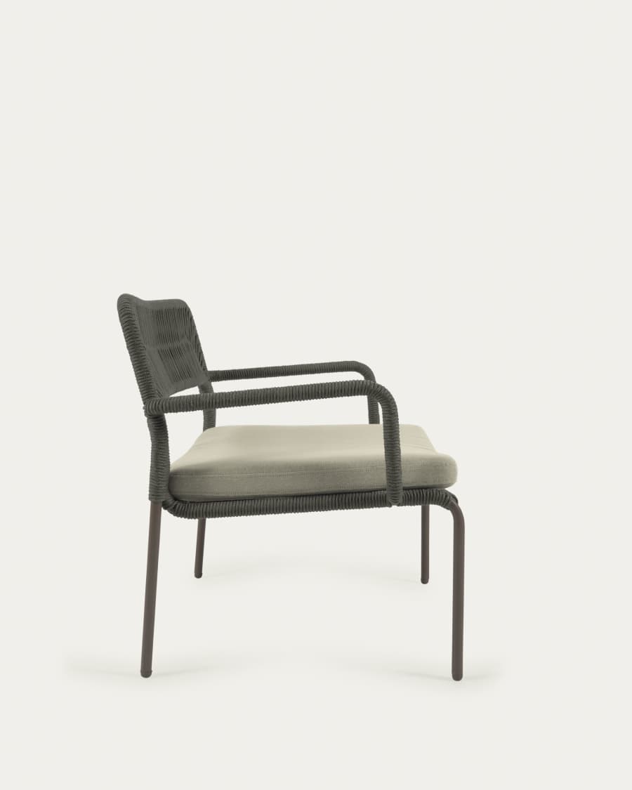 Cailin armchair in green cord with galvanised steel legs painted dark green