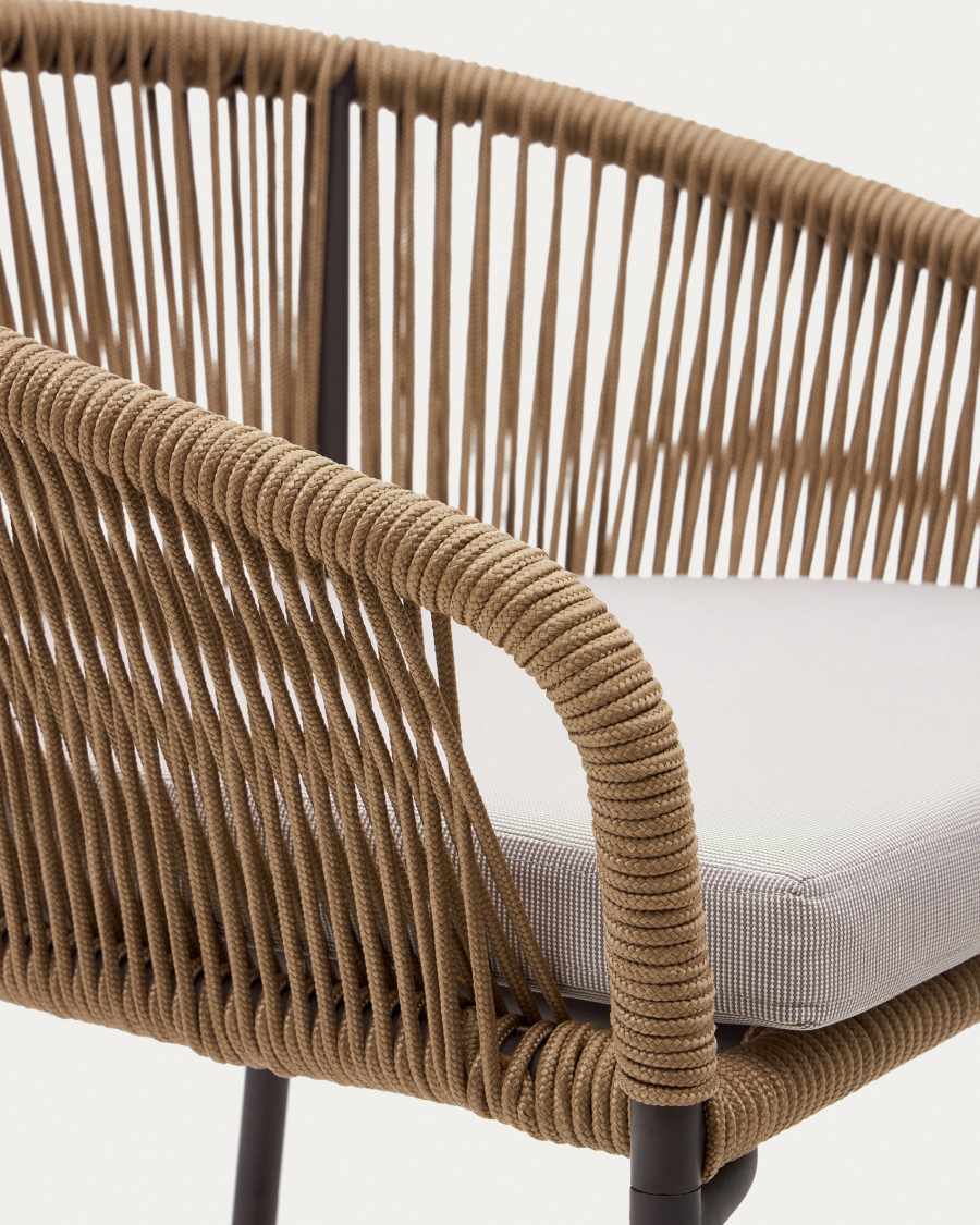 Yanet Hocker aus beigem Seil und verzinktem Stahl Höhe 80 cm