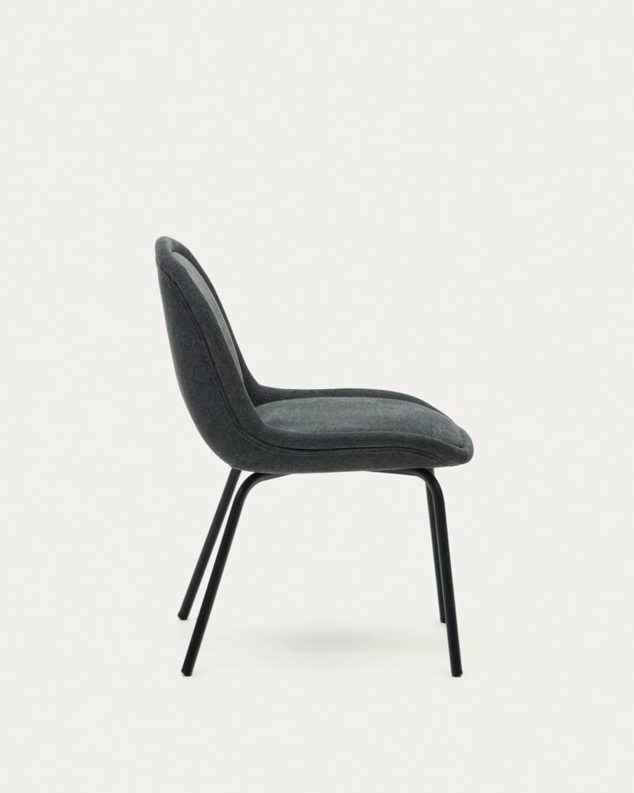 Aimin chair in grey chenille and steel legs with a matte black painted finish