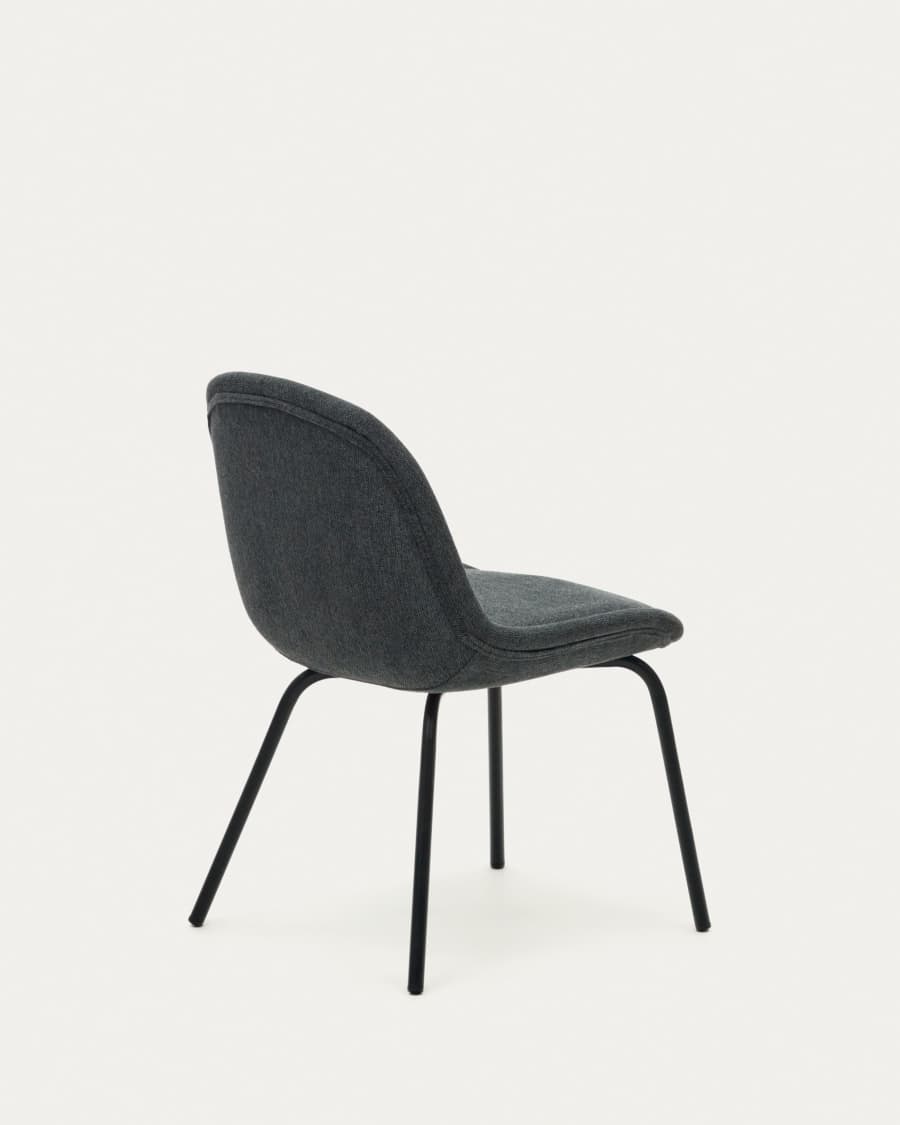 Aimin chair in grey chenille and steel legs with a matte black painted finish