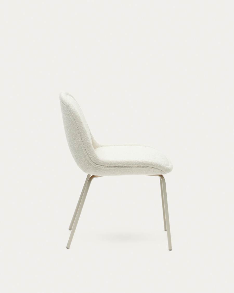 Aimin chair in white bouclé and steel legs with a matte beige painted finish