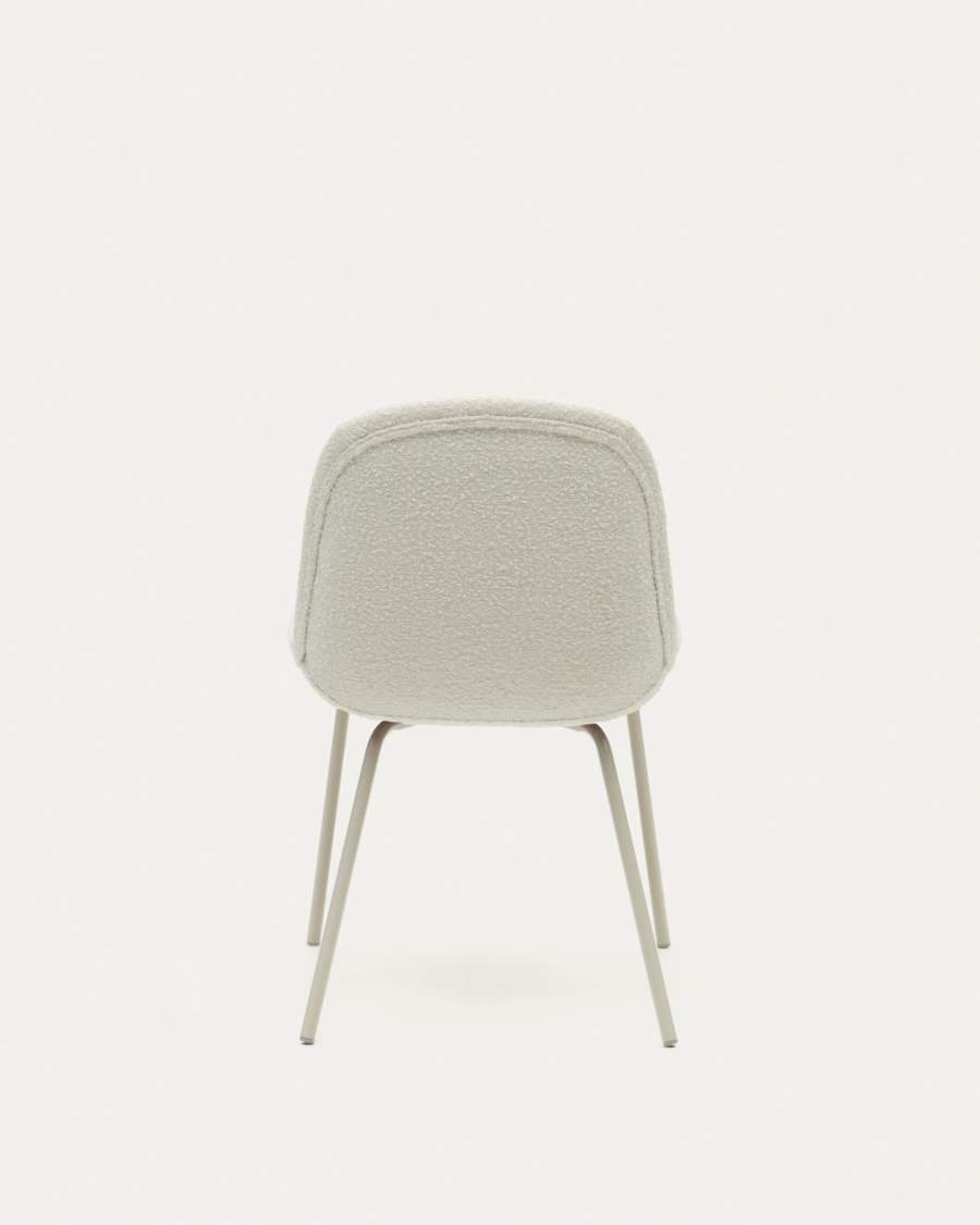 Aimin chair in white bouclé and steel legs with a matte beige painted finish
