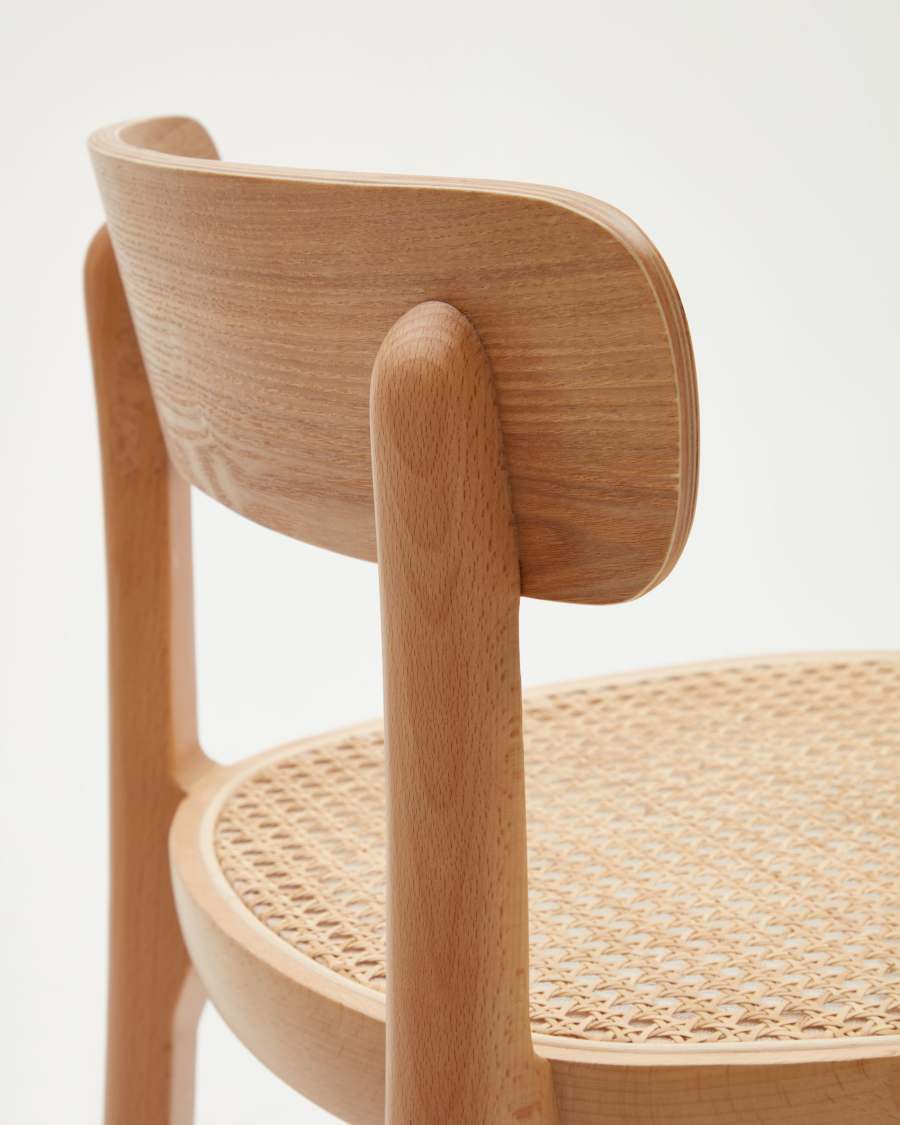 Romane stool beechwood stool with a natural finish, ash wood veneer and ratan seat 75 cm