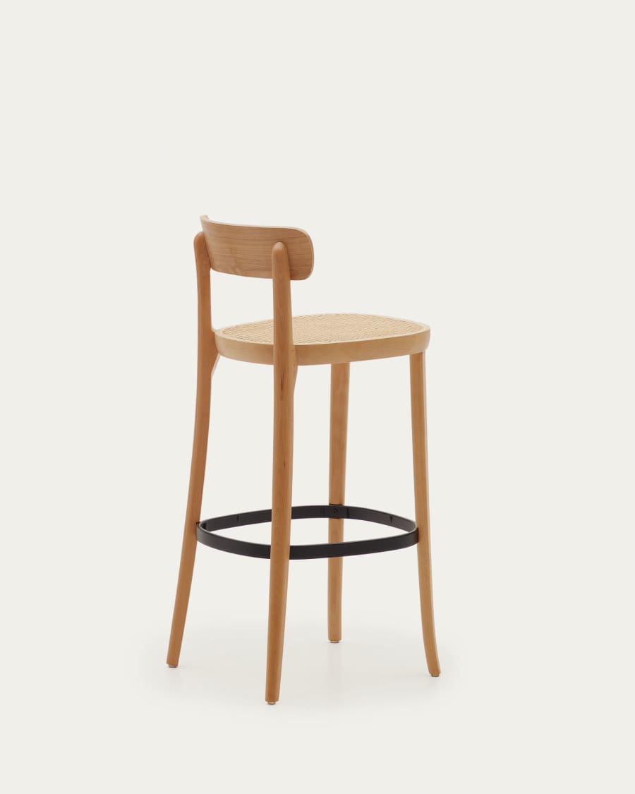 Romane stool beechwood stool with a natural finish, ash wood veneer and ratan seat 75 cm