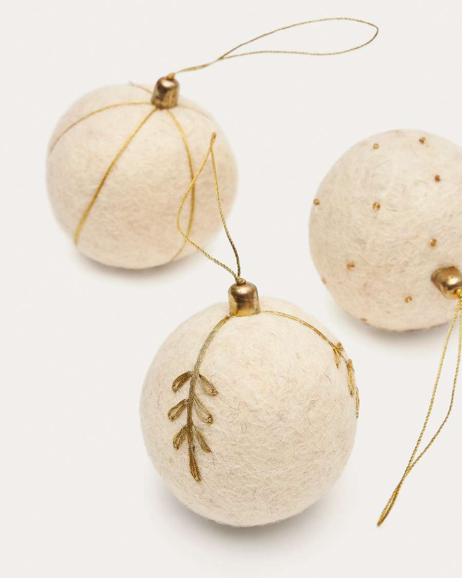 Breshi set of 3 large white decorative pendant balls with gold details