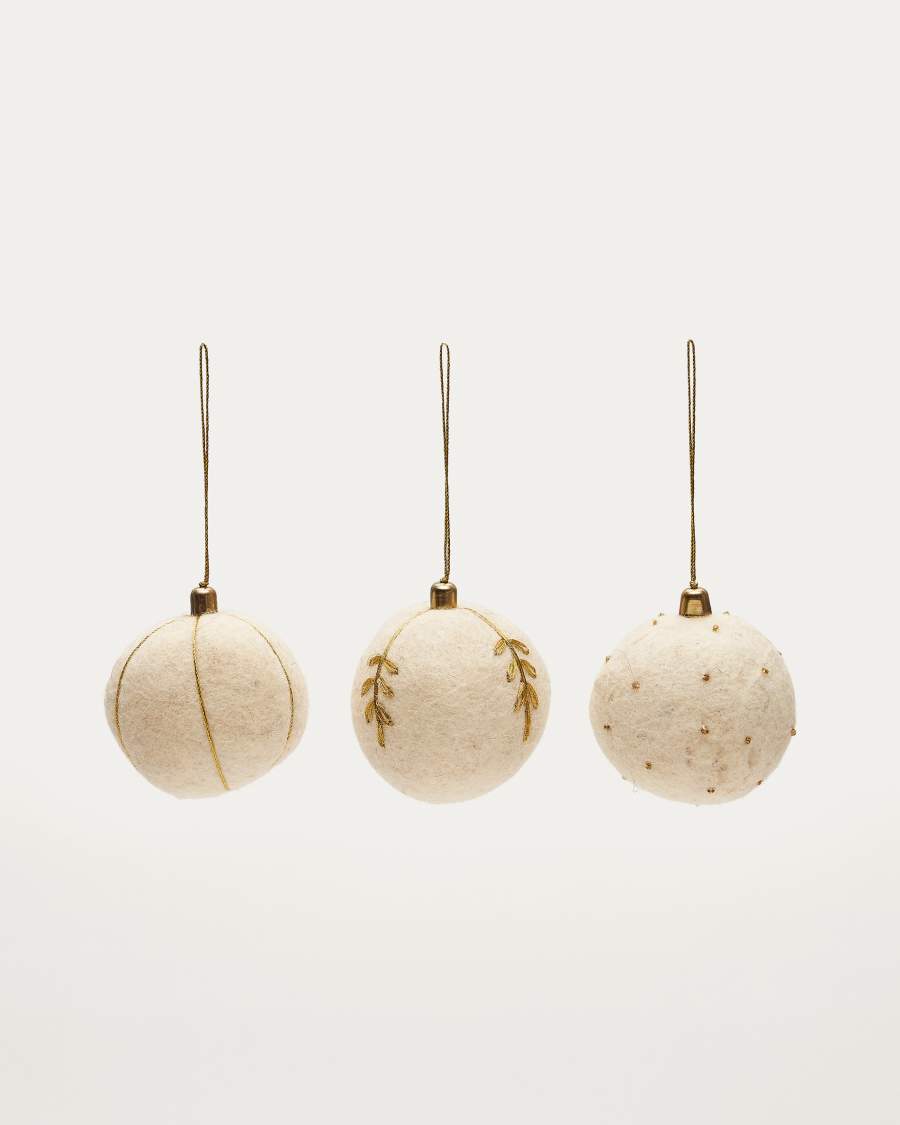 Breshi set of 3 large white decorative pendant balls with gold details
