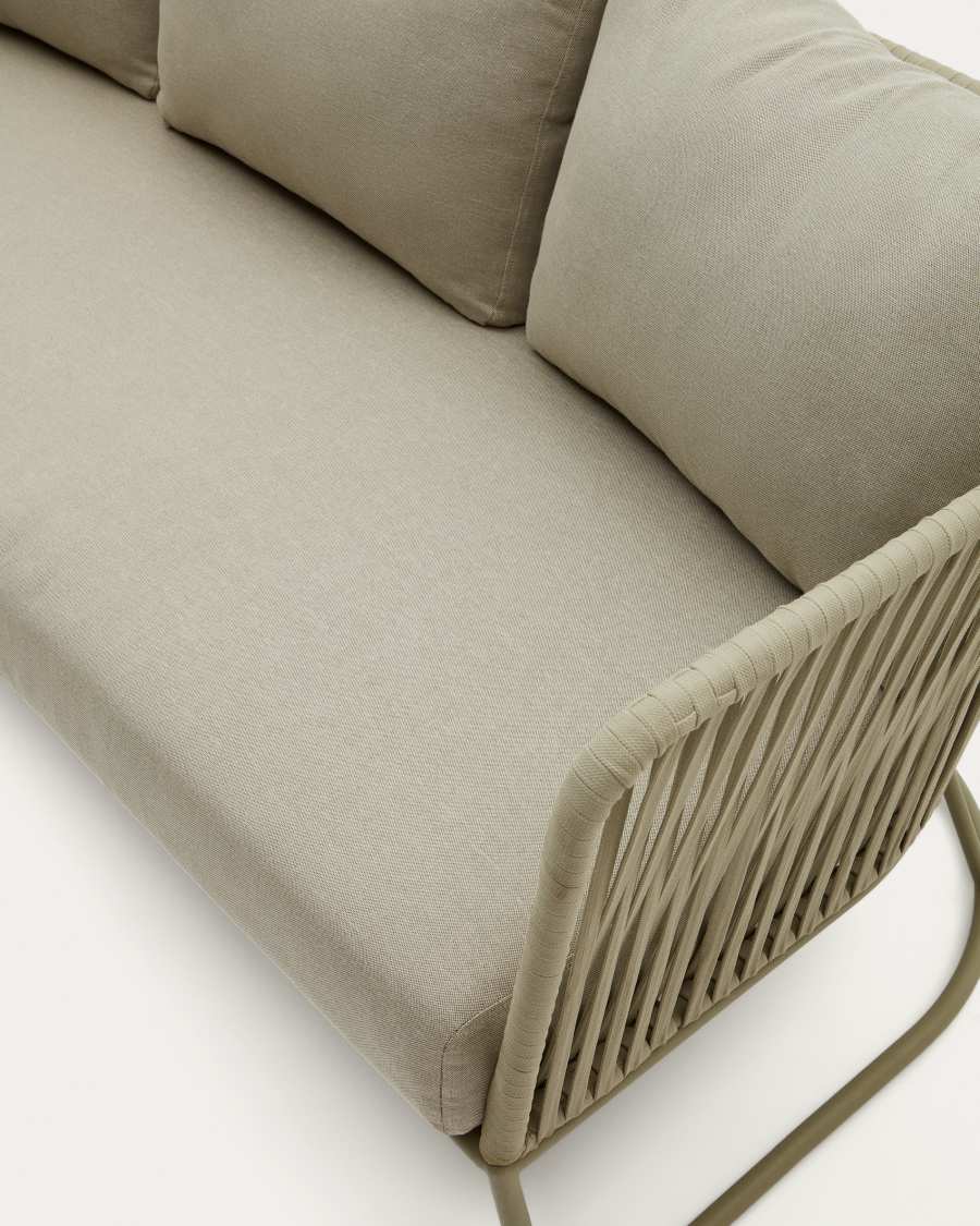 Saconca 3-seater outdoor sofa made of cord and green galvanised steel, 189 cm