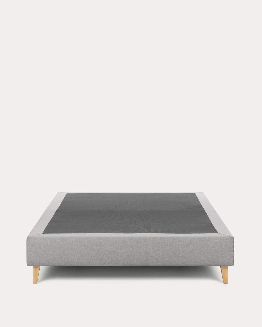 Nikos tall bed base in grey with solid beech wood legs for a 140 x 190 cm mattress
