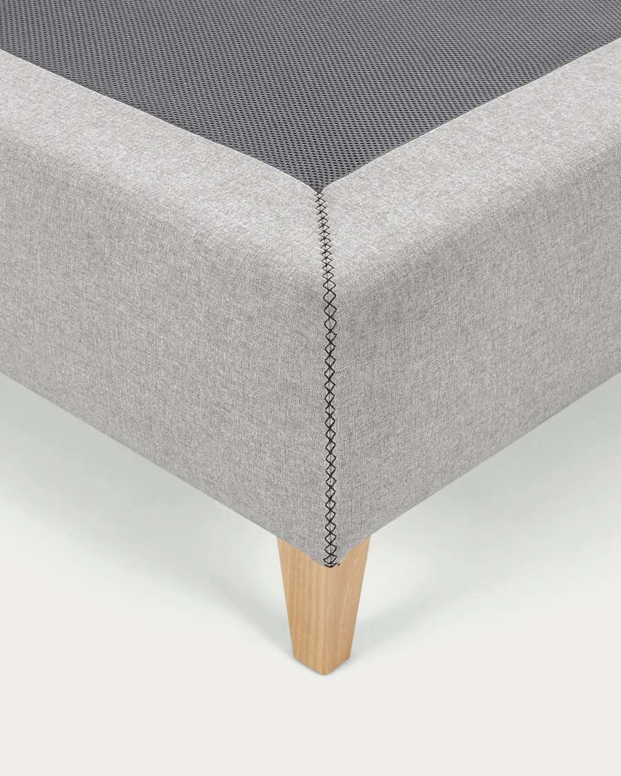 Nikos tall bed base in grey with solid beech wood legs for a 180 x 200 cm mattress
