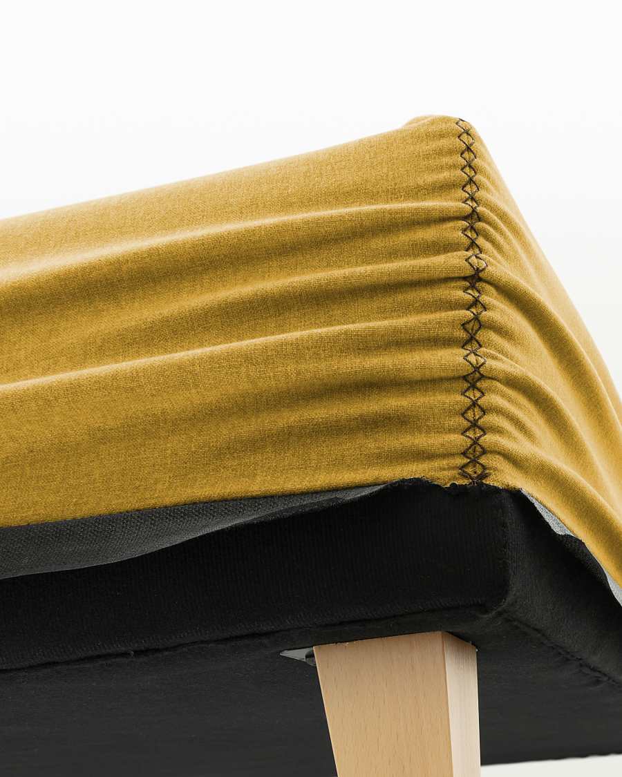 Nikos tall bed base in mustard with solid beech wood legs for a 180 x 200 cm mattress