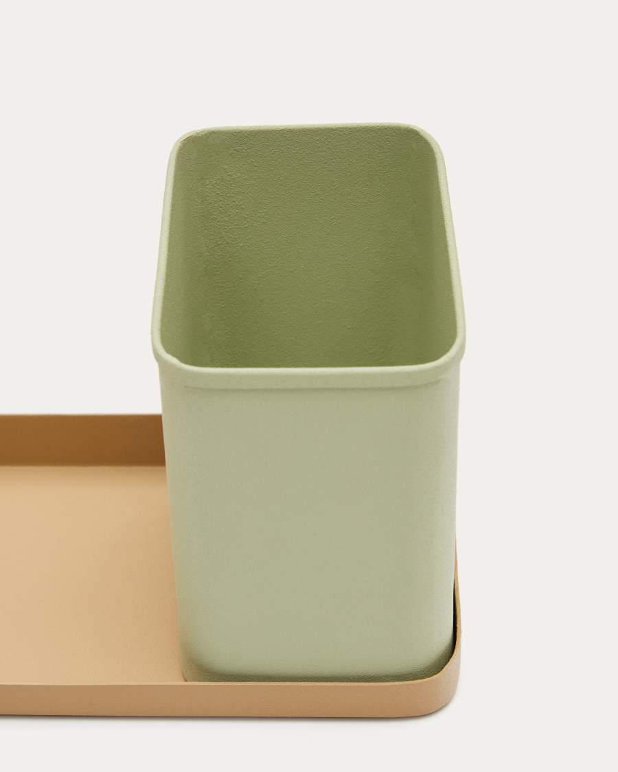 Moka pencil and desk tray set in green and brown metal